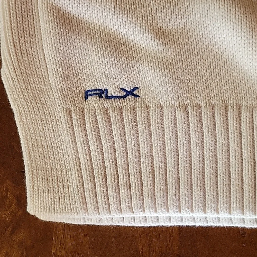 RLX Ralph Lauren Cream V-Neck Sweater Vest with Blue Trim - Picture 5 of 6